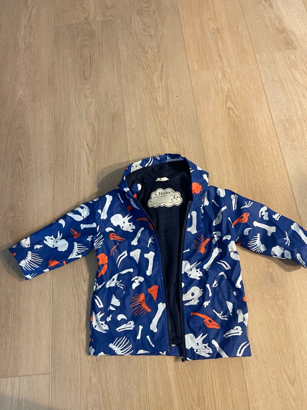 Hatley Blue and White Dino Skeleton Raincoat
